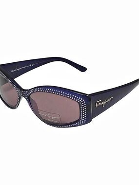 Salvatore Ferragamo 2123-B Rhinestone Rectangular Sunglasses Blue & Purple